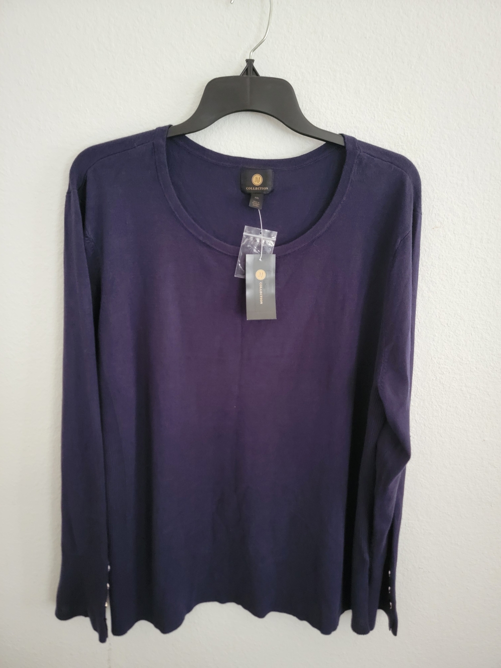 JM Collection Long-Sleeve Crewneck Top Intrepid Blue Size XXL